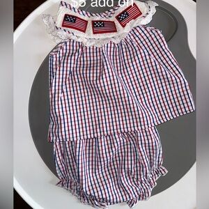 Patriotic Plaid American Flag Diaper Set, Bishop Smock, Gingham